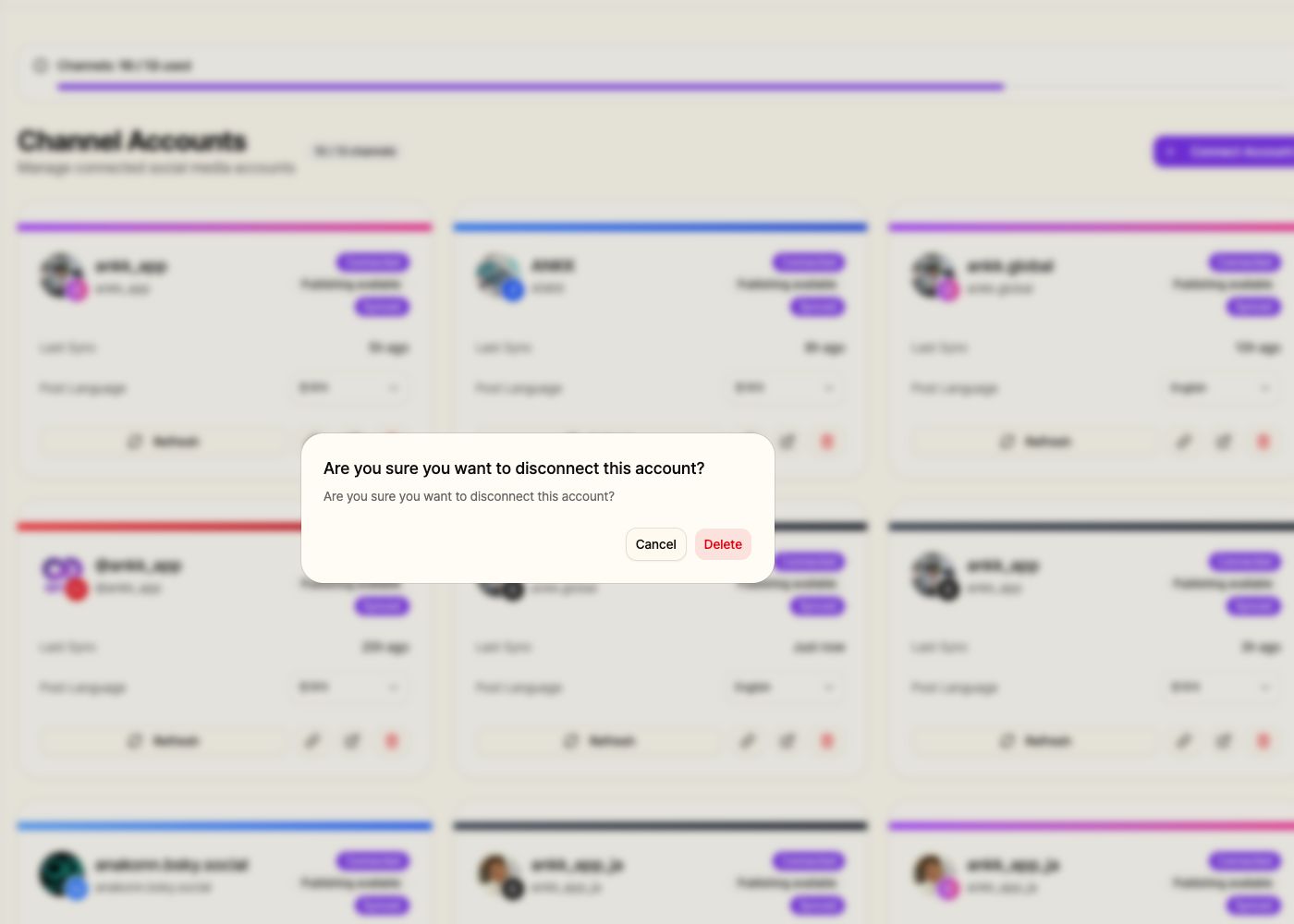 Channel disconnection confirmation dialog